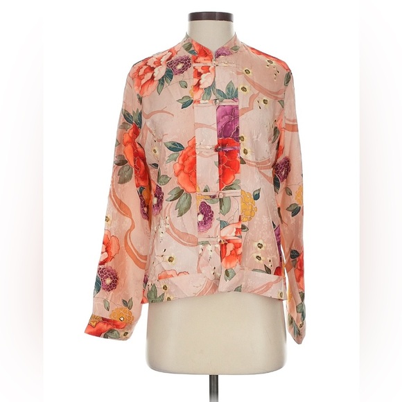 Vintage Chico’s Design Silk Floral Cheongsam Inspired Blouse Women’s 3/XL/16 - Picture 1 of 10